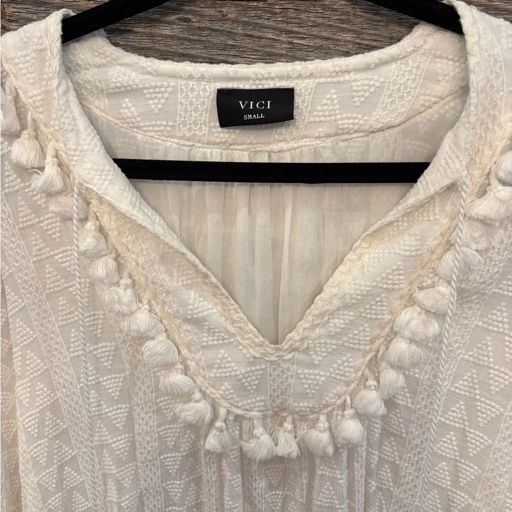 NWOT- White Boho embroidered Tassel Dress - Picture 3 of 5